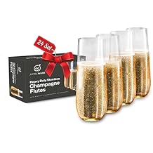 JumblWare 24 Stemless Champagne Flutes Heavy-Duty Clear Plastic 9 oz Toasting Glasses for Weddings, Banquets & Catered Events Recyclable, Disposable, Shatterproof, BPA-Free, Made in USA