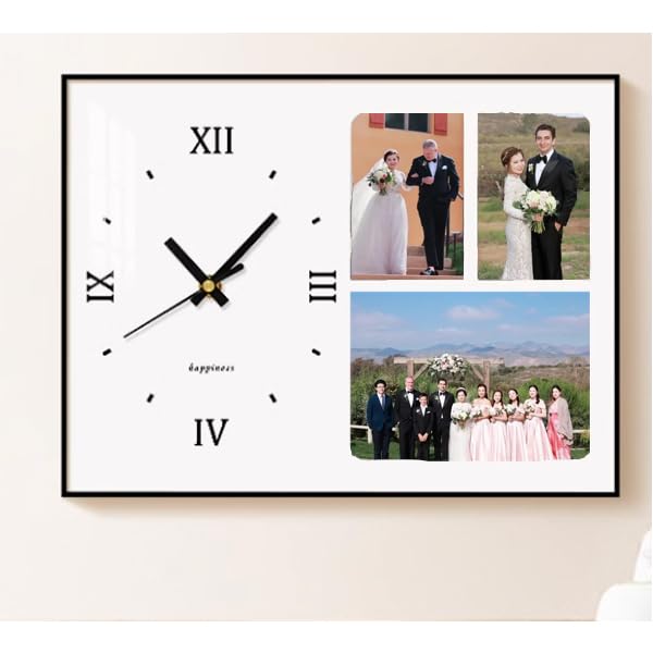 Reloj de pared personalizado con imagen, múltiples fotos, reloj personalizado para decoración del hogar, reloj silencioso para boda, regalo de cumpleaños (rectángulo, 3 fotos)