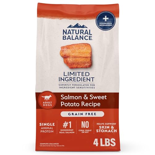 Natural Balance Limited Ingredient Adult Dry Dog Food - Balanced Nutrition for Adult Dogs - Grain-Free, Soy-Free Recipe - Limited Ingredient Formula - 4 lb - Salmon & Sweet Potato Recipe