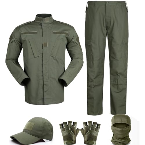SANYETS Tactical Uniform,Combat BDU Long Sleeve Shirt and Pants,Cap Gloves Balaclava Set Airsoft Suit, Military Gear Amy Clothes for Men(M,OG)
