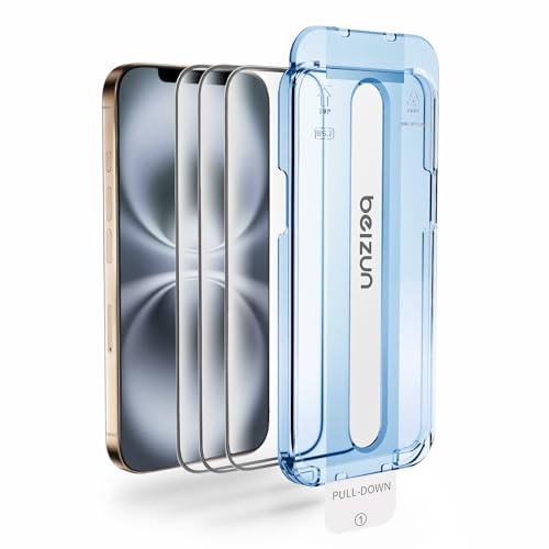 Image of Beizun Screen Protector 3 Pack for iPhone 12 & iPhone 12 Pro (6.1 inch), HD Tempered Glass with Auto-Align Tray - Anti-Scratch, Military 9H Protection