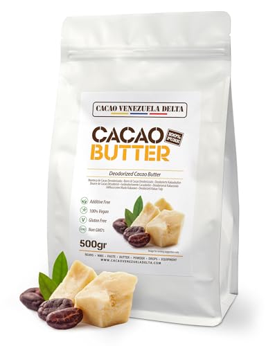 Cacao V Delta Desodorizierte Kakaobutter 500g – Für Schokolade & Kosmetik, Keto, Paleo, Vegan, Glutenfrei, Ohne Zusatzstoffe, Reich an Antioxidantien & Essentiellen Säuren für Desserts