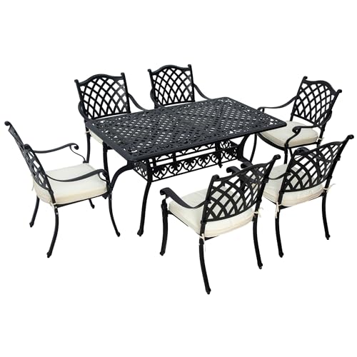 Outsunny 7 PCs Garden Patio Dining Set with Parasol Hole, Cast Aluminium Outdoor Furniture Set with...