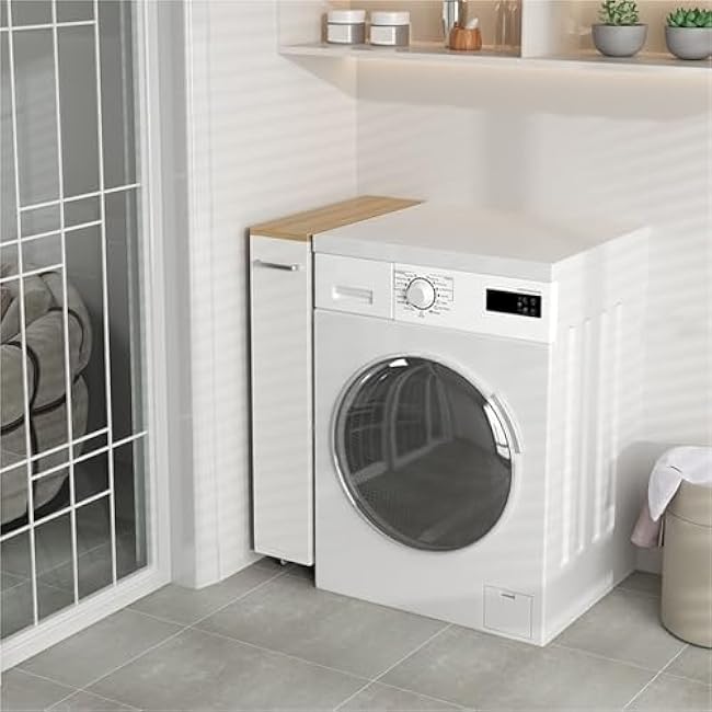 4Tier Slim Rolling Storage Cart with HandleCompact Mobile Utility Trolley for Kitchen & LaundryNarrow Design HeavyDuty Rack for Small Spaces (Natural 20x55x80.5cm)-KYoXordh