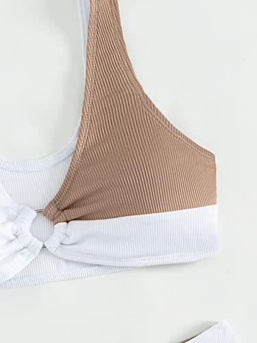 Image of SweatyRocks Girl's Two Piece Color Block Swimsuit V Neck Ribbed Bikini Set Bathing Suit Beachwear