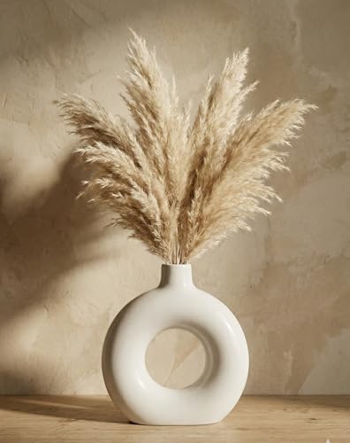 Image of Ceramic Donut Vase Modern Flower Vase | Decorative Centerpiece Vase for Pampas Grass Dried Flowers | Minimalist Home Office Table Decor | Handcrafted Gift (9 Inch (Pack of 2))