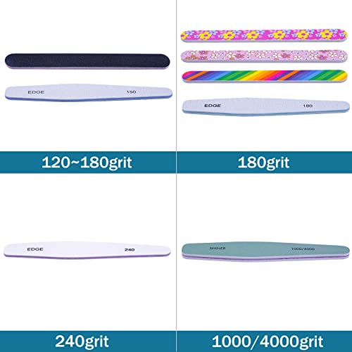 16 Pcs Nail File And Buffers Set, Eleanore's Diary 150/180/240/1000/4000 Grit Professional Nail File Buffer Sanding Blocks Nail File Manicure Tool For Grinding And Polishing Nature/Acrylic Nail #TOP2