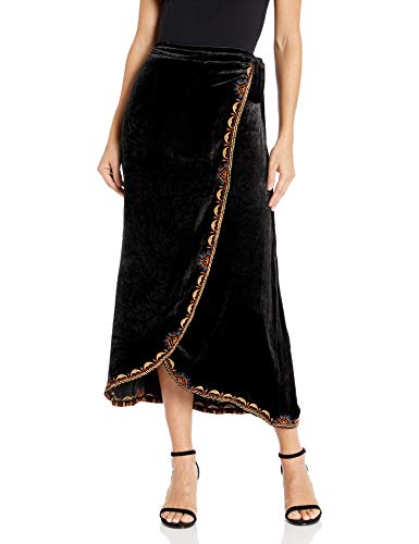 JWLA By Johnny Was Women's Velvet wrap Skirt with Embroidery on Trim, Black, X-Large