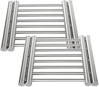 LOLYSIC 2Pcs Stainless Steel Trivet for Kitchen Worktops, 23cm to 38cm Expandable Stainless Steel Trivet, Non Slip Heat Resistant Metal Trivet for Kitchen Worktop Countertop, Sliver