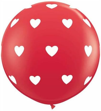 Qualatex31089-Q Big Hearts-a-round-Red W/White Ink, 36"
