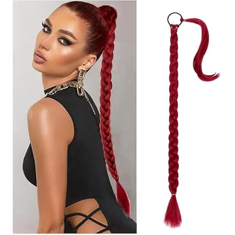 Wekuw Rajout Cheveux Queue de Cheval Rouge Cover
