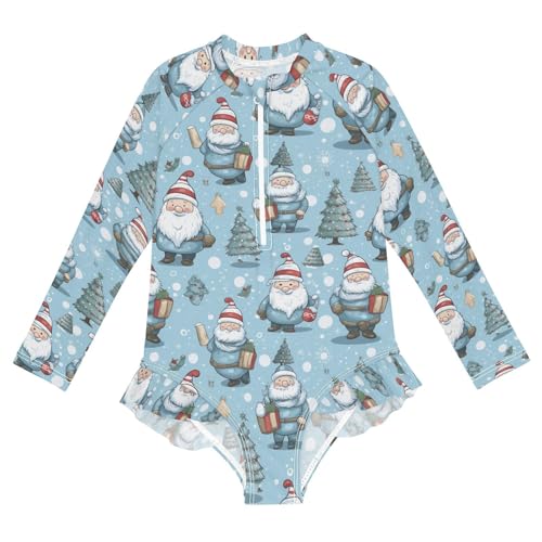 Gnome Snow Trees Girls Long Sleeve Swimsuit UPF 50+ Rashguard Swimwear One Piece Bathing Suit for 3-12 21216415