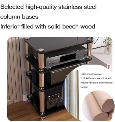3-poziomowy stojak na szafkę audio HIFI MDF, stojak z amortyzującymi nóżkami, wzmacniacz mocy, półka, wykończenie drewniane, 60 x 48 x 57 cm, idealny do domowego sprzętu audio