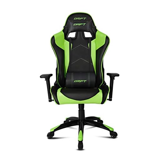 Drift DR300BG - Silla Gaming Profesional, Polipiel, reposabrazos 3D, Piston Clase 4, Asiento basculante, Altura Regulable, Respaldo reclinable, Cojines Lumbar y Cervical, Color Negro/Verde