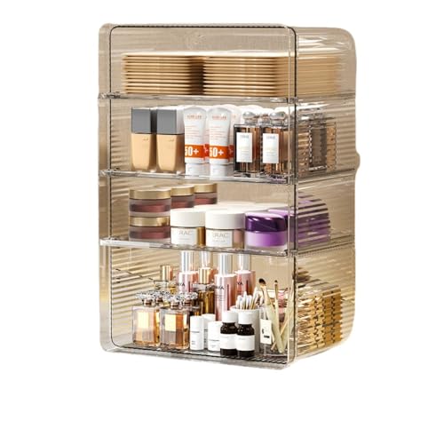 Hidrrdc化粧箱 アクリル素材 収納ケースボックス メイクアップケースボックス 蓋と引き出し付き 化粧台用収納 ギフト 女性用 (しろ 白 です,4つの仕切りです)