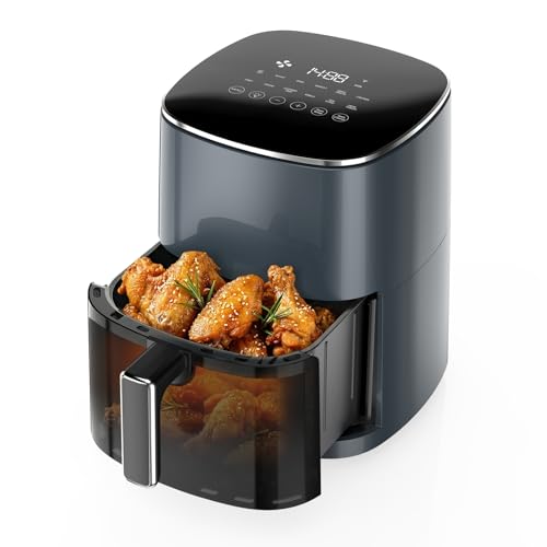 Image of OLIXIS 12-in-1 Air Fryer 6.34 Quarts, Visable Airfryer with Window, 400F, Roast, Reheat, Dehydrate, Bake, Steam, Fries, Custard, Chicken, Wings, Sea Food, Vegetabels, Grey