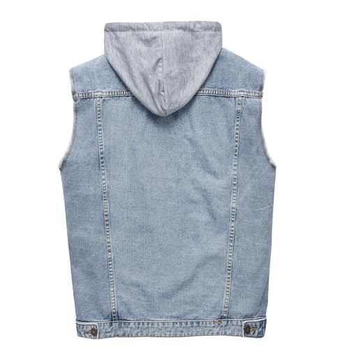 Heihuohua Men's Hooded Denim Vest Classic Stretchy Trucker Sleeveless Jean Jacket2