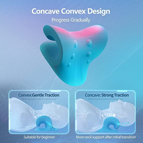 Image of Neck and Shoulder Relaxer, Cervical Traction Device for Pain Relief and Cervical Spine Alignment |Neck Stretcher Chiropractic Pillow Pain Relief Pillow (Blue, Women)
