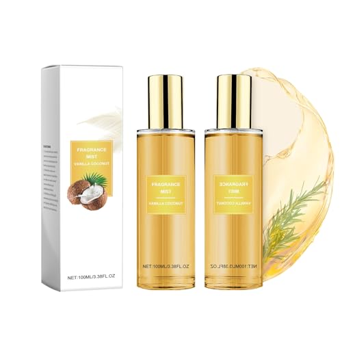Set de 2 aerosoles corporales de vainilla y coco de fruta de la pasión, perfume veraniego, fusión tropical de vainilla y coco, 24 horas de frescura duradera, spray aromático diario para mujeres