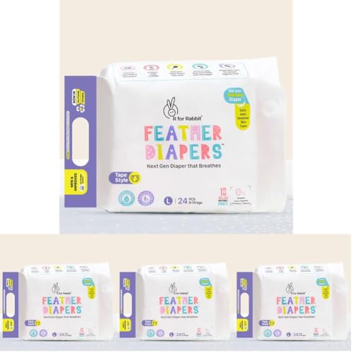Image of R for Rabbit Tape Style Feather Diaper Large (L) Size for Baby 9 to 14 kgs 24 Units (24 Count, Pack Of 4)
