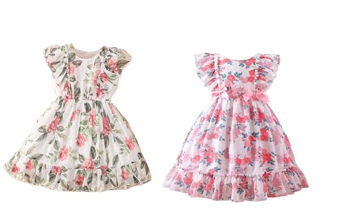 Image of TAGAS Girls Swiss Dot Floral Print Dress Sleeve Less Round Neck Elastic Waist Dress for Girls(KD-399)