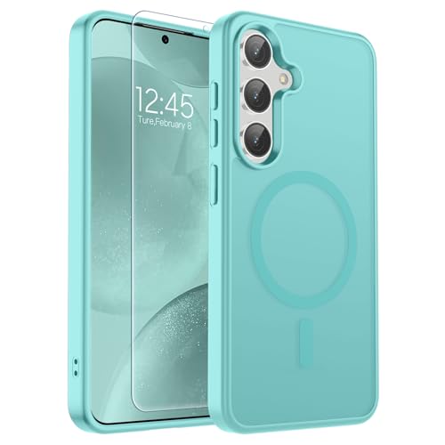 Image of SUPFINE Magnetic for Samsung Galaxy S24 Case / S25 Case with Screen Protector, (Built-in Magnets) (Military Grade Drop Protection) Slim Translucent Shockproof Phone Case,Blue Green
