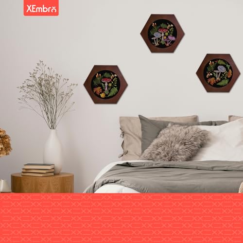 Image of XEmbro 8 Inch Wood Embroidery Hoop Frame, Hexagon Wood Embroidery Display Frame with 8 Inch Embroidery Hoop for Finished Cross Stitch Hoop Frame, DIY Craft Projects and Decoration Ornaments