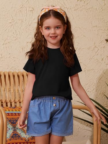 Image of ZDC Girls' Short Sleeve Shirts Kids Crewneck T-Shirts Summer Tops Basic Tees 5-14 Years