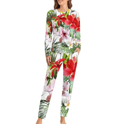 Pyjama femme fleurs tropicales chic ensemble manches longues et pantalon de nuit