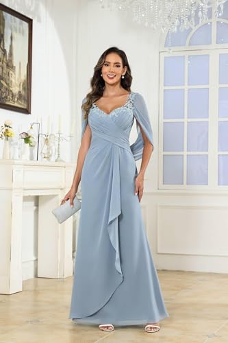 Cap Sleeve Chiffon Mother of The Bride Dresses for Wedding Mermaid Lace Applique Long Formal Evening Gowns3