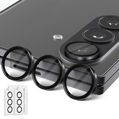 Orzero (2 Sets) Camera Lens Protector Compatible for Samsung Galaxy Z TirFold/Fold 7, Protector de Cámera One-Step Installation Tray Individual Alloy Metal Ring Glass Case Friendly - Black