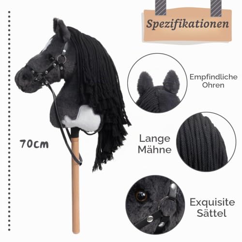 BEJOY Steckenpferd Spielzeug Holzpferd Plüschpferd zum Reiten Nashorn Grau – Ansicht 2