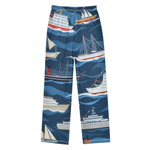 Marine Ship Wave Boys Long Pants Soft Trousers Elastic Waist Kids Lounge Bottoms with Pockets S-XL2