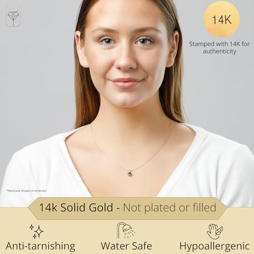 MAX + STONE 14k White or Yellow Gold Gemstone Round Pendant Necklace for Women 6mm Solitaire Birthstone with 18 Inch Cable Chain2