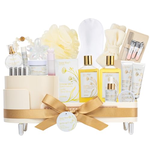 Image of Mothers Day Gifts for Women, 23Pcs VANILLA & YLANG YLANG Spa Gift Basket for Women, Face Skin Lip Care, Bath & Body Set, Self Care Kit, Facial Cream, Birthday, Christmas, Valentines, Anniversary