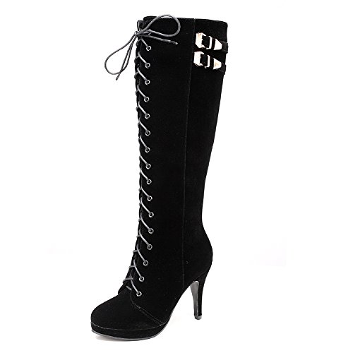 getmorebeauty Womens Knee High Boots Suede Buckle Rock Lace Up Zipped Thigh High Heel Boots3