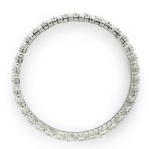 Image of ZENEME Rhodium-Plated Silver Toned White American Diamond Studded Bangle Set for Women and Girls