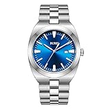 BUREI腕時計 メンズ アナログ クオーツ シンプル 防水 シルバー うで時計 大きい文字盤 日付 人気 おしゃれ 紳士 男性用 ビジネス カジュアル 夜光 ウォッチ Silver Watch for men プレゼント