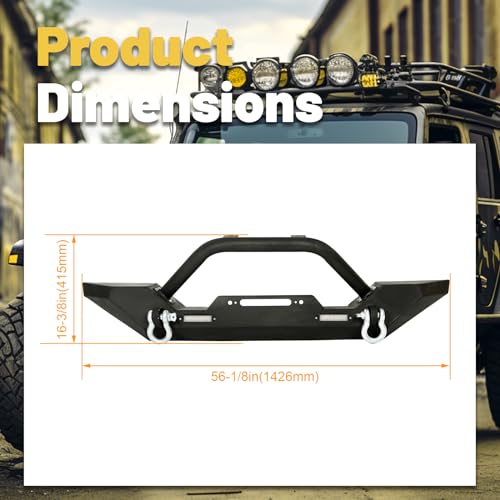 Image of ECOTRIC Front Bumper Compatible with 1987-2006 Jeep Wrangler TJ YJ