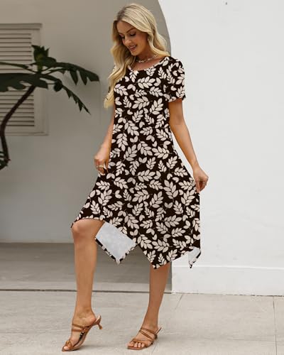 Image of COSSEN Women's 2026 Summer Midi Dress Crew Neck Short Sleeve Casual Tshirt Flowy Loose Sundress with Pockets