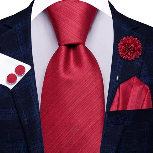 Image of Hi-Tie Men's Tie Lapel Pin Set Pocket Square Cufflinks Formal Woven Silk Tie Sets Wedding Party