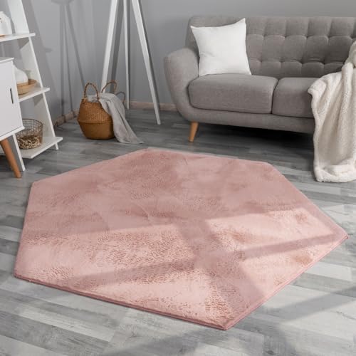 TT Home Wohnzimmer Teppich Hochflor Langflor Kunstfell Weich Modern Unifarben Flauschig, Farbe: Rosa Pink, Größe:150x170 cm Sechseckig TT Home Wohnzimmer Teppich Hochflor Langflor Kunstfell Weich Modern Unifarben Flauschig, Farbe: Rosa Pink, Größe:150x170 cm Sechseckig