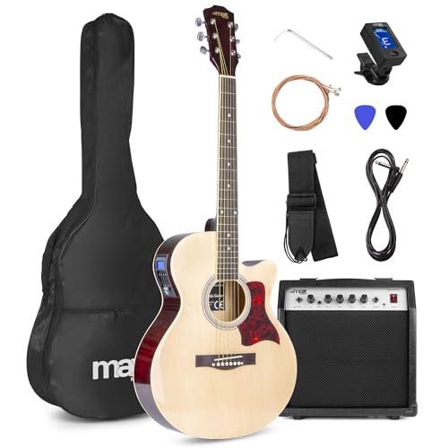 Max Showkit - Guitare Électro-Acoustique Adulte - Bois Clair, Cordes en Acier, Amplificateur...