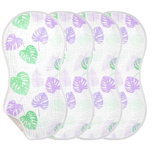 Monstera Leaves Baby Burp Cloths for Boys and Girls, Soft Muslin Spit Up Towels, 22"x11" Newborn Essentials for Feeding and Drooling, 4 Pack3