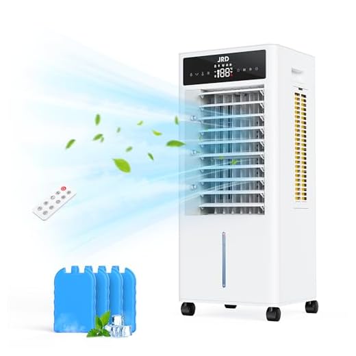 JRD Portable Air Conditioners with 4 Ice Packs, 12H Timer, Top Fill Dual Tank, Evaporative Air Cooler Portable with 4 Modes, 3 Speeds, Mist Function, Quiet Swamp Cooler for Bedroom Office Indoor