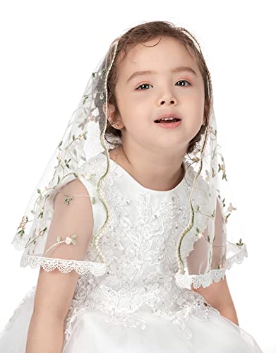 PAMOR First Communion Veils for Girls Lace Chapel Veil Mantilla Veils Latin Mass Church Veil for Catholic Baptism D Shape2