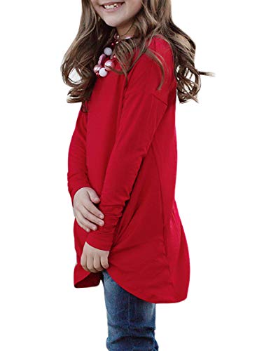 Image of Ecokauer Girls Casual Tunic Tops Knot Front Long Sleeve Loose Soft Blouse T-Shirt Size 4-13