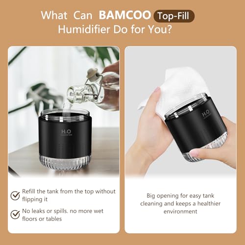 Image of Portable Mini Humidifier, Auto Shut-Off, 2 Mist Modes, Quite, Small Humidifiers for Bedroom Travel Office Desk Plants (Black)