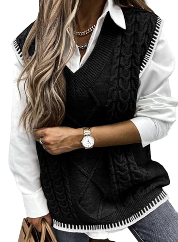 Image of EVALESS Oversized Sweater Vest for Women V Neck Sleeveless Solid Color Loose Pullover Sweater
