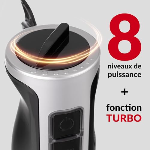 Lehmann Chopsui Mixeur plongeant 1200 W, Mixeur Plongeur avec 8 niveaux de vitesse, Mixeur blender pour Aliments pour Bebe, Soupe, Sauce et Purée, 9 Accessoires du mixer inclus – vue 8
